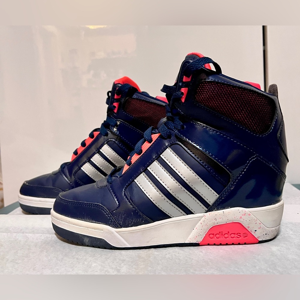 ADIDAS NEO Super Wedge Hi Top ~ Navy Silver ~Women 7.5